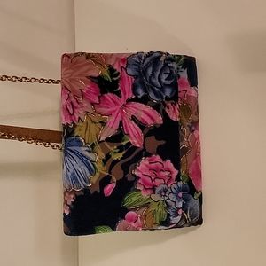 Vintage Jessica McClintock Navy Blue Floral Purse Clutch Chain Evening Bag